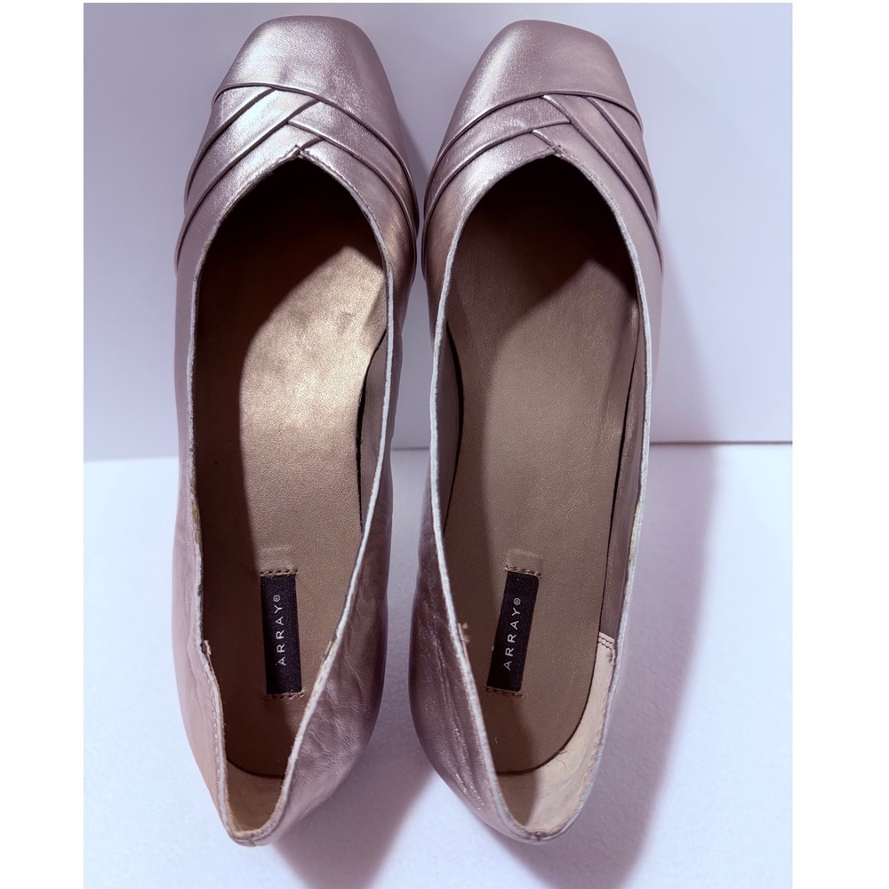 Array Crystal Pewter Leather Ballet Flats Women 9.5W Wide Metallic Comfort NWOT